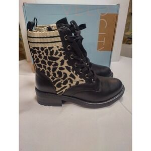 LifeStride Knockout Black Taupe Leopard Print Combat Boots H7249M1001 Womens 6W